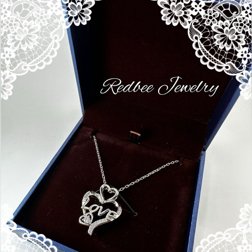 NIB Redbee 18k white GP‎ over s925 “Love”, CZ diamond necklace!